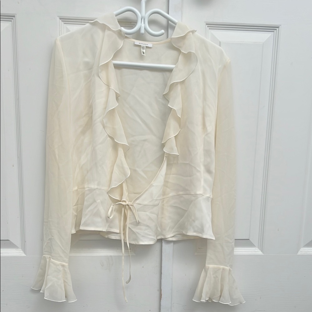 Escada Cream Long Sleeve Silk Ruffled Blouse